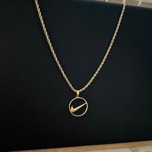 Nike Necklace - Nike Swoosh Pendant - Gold Plated - 3mm Rope 20" Chain Easter